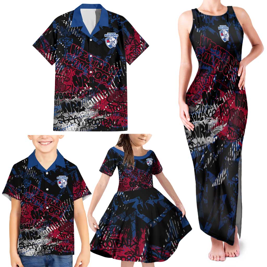 Western Bulldogs Family Matching Tank Maxi Dress and Hawaiian Shirt Urban Graffiti Street Art - Bold Abstract Spray Paint