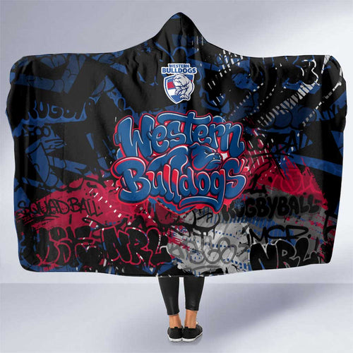 Western Bulldogs Hooded Blanket Urban Graffiti Street Art - Bold Abstract Spray Paint