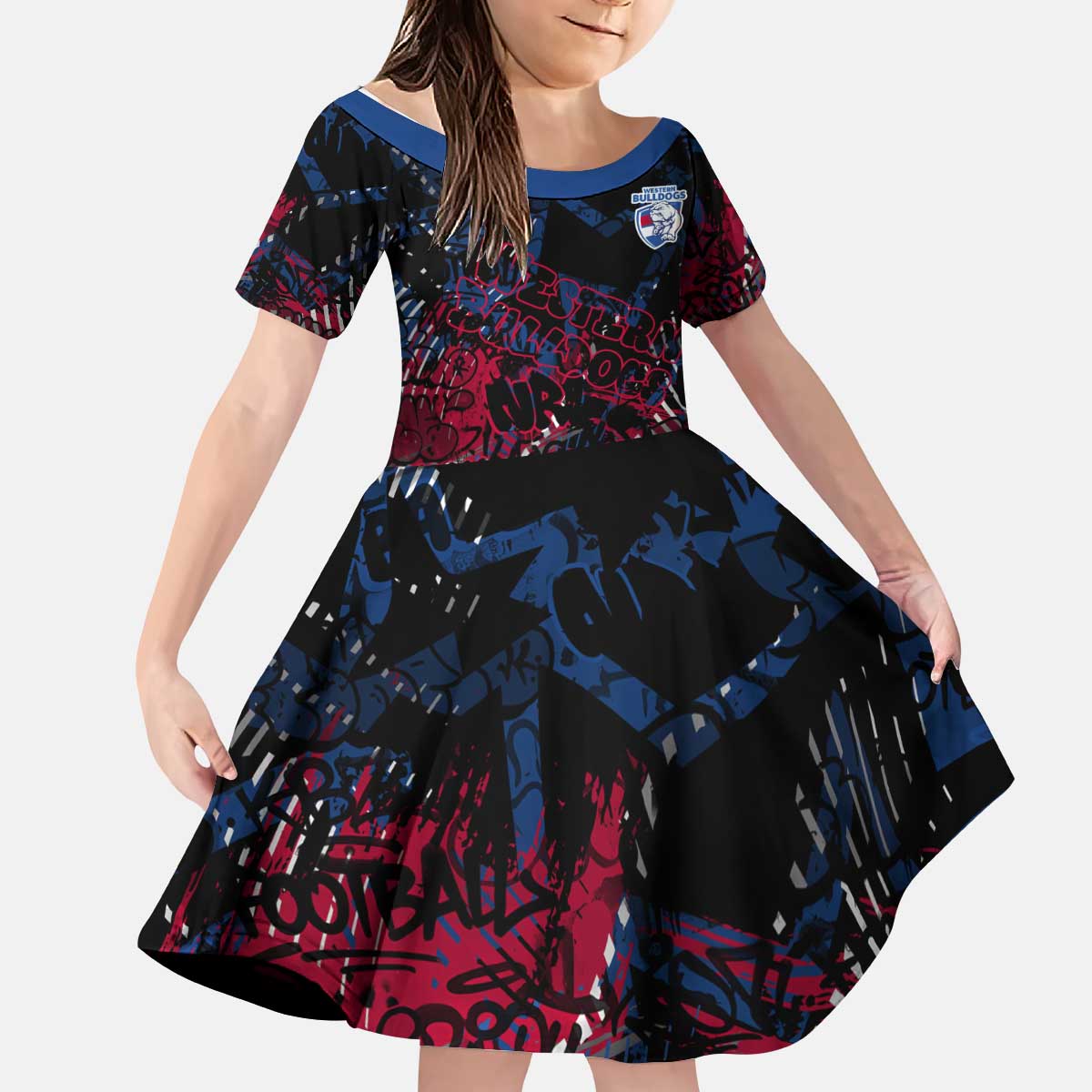 Western Bulldogs Kid Short Sleeve Dress Urban Graffiti Street Art - Bold Abstract Spray Paint