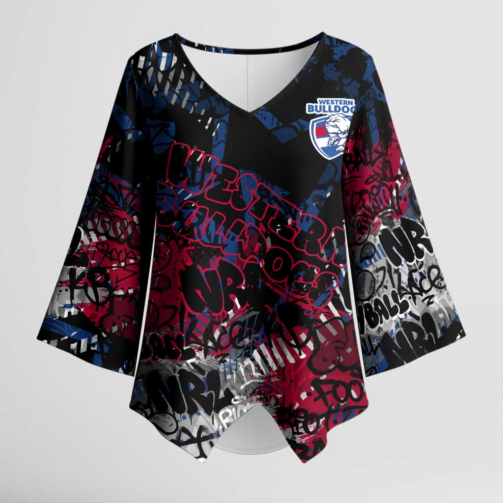 Western Bulldogs Kimono Sleeve Blouse Urban Graffiti Street Art - Bold Abstract Spray Paint