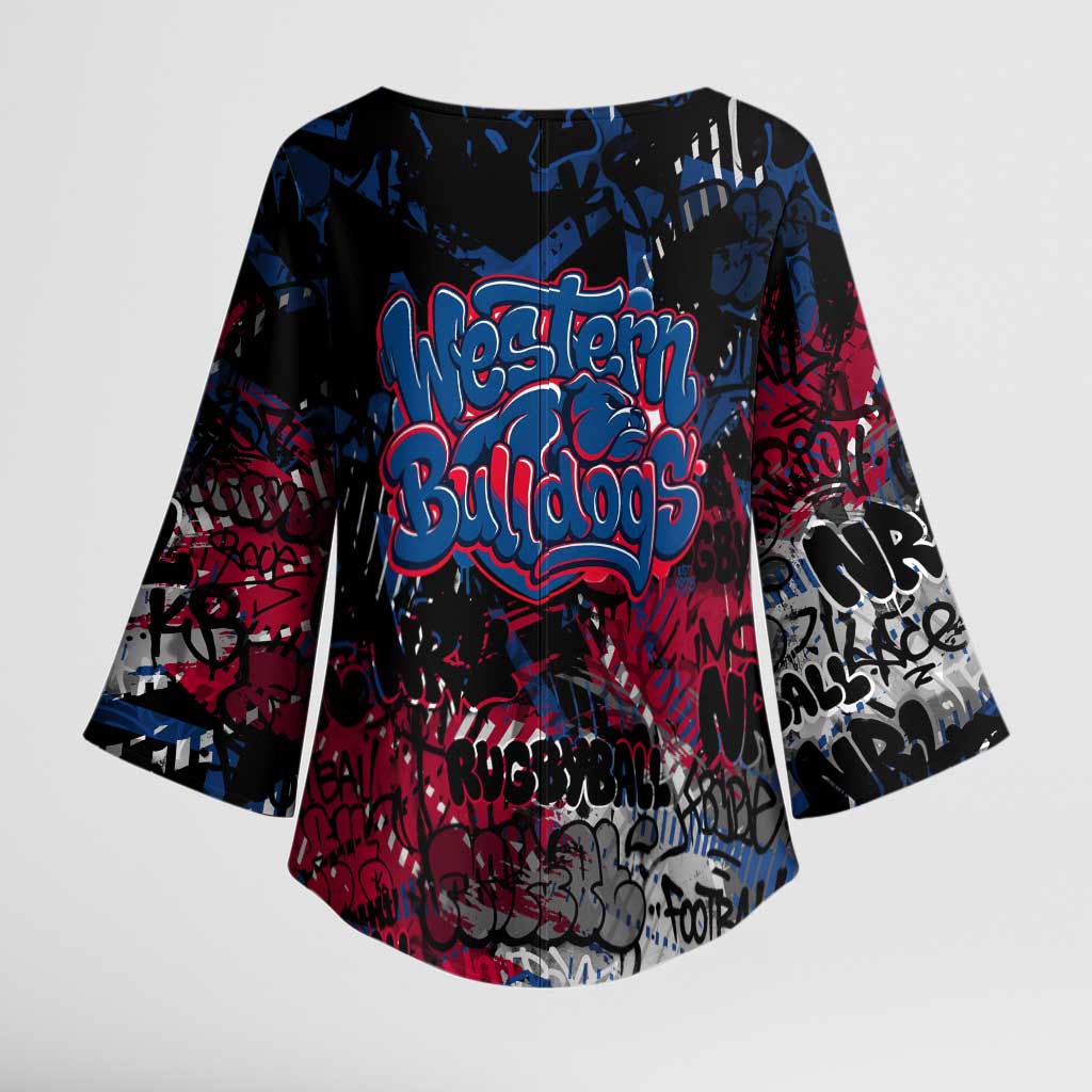 Western Bulldogs Kimono Sleeve Blouse Urban Graffiti Street Art - Bold Abstract Spray Paint