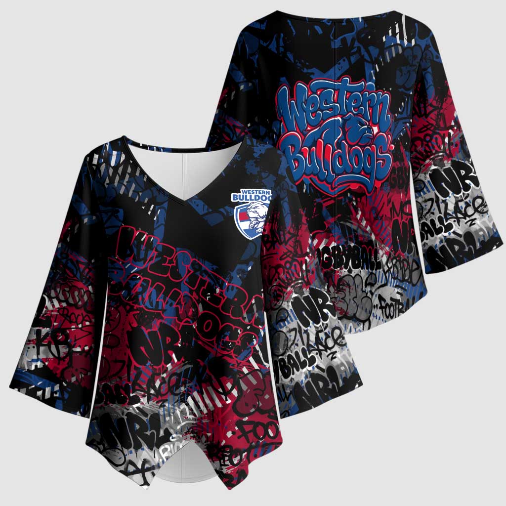 Western Bulldogs Kimono Sleeve Blouse Urban Graffiti Street Art - Bold Abstract Spray Paint