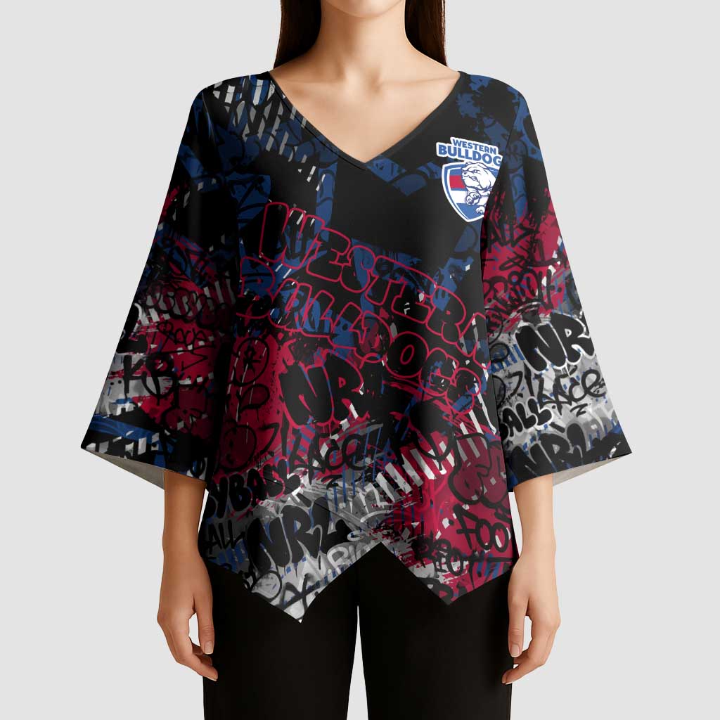 Western Bulldogs Kimono Sleeve Blouse Urban Graffiti Street Art - Bold Abstract Spray Paint