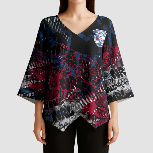 Western Bulldogs Kimono Sleeve Blouse Urban Graffiti Street Art - Bold Abstract Spray Paint