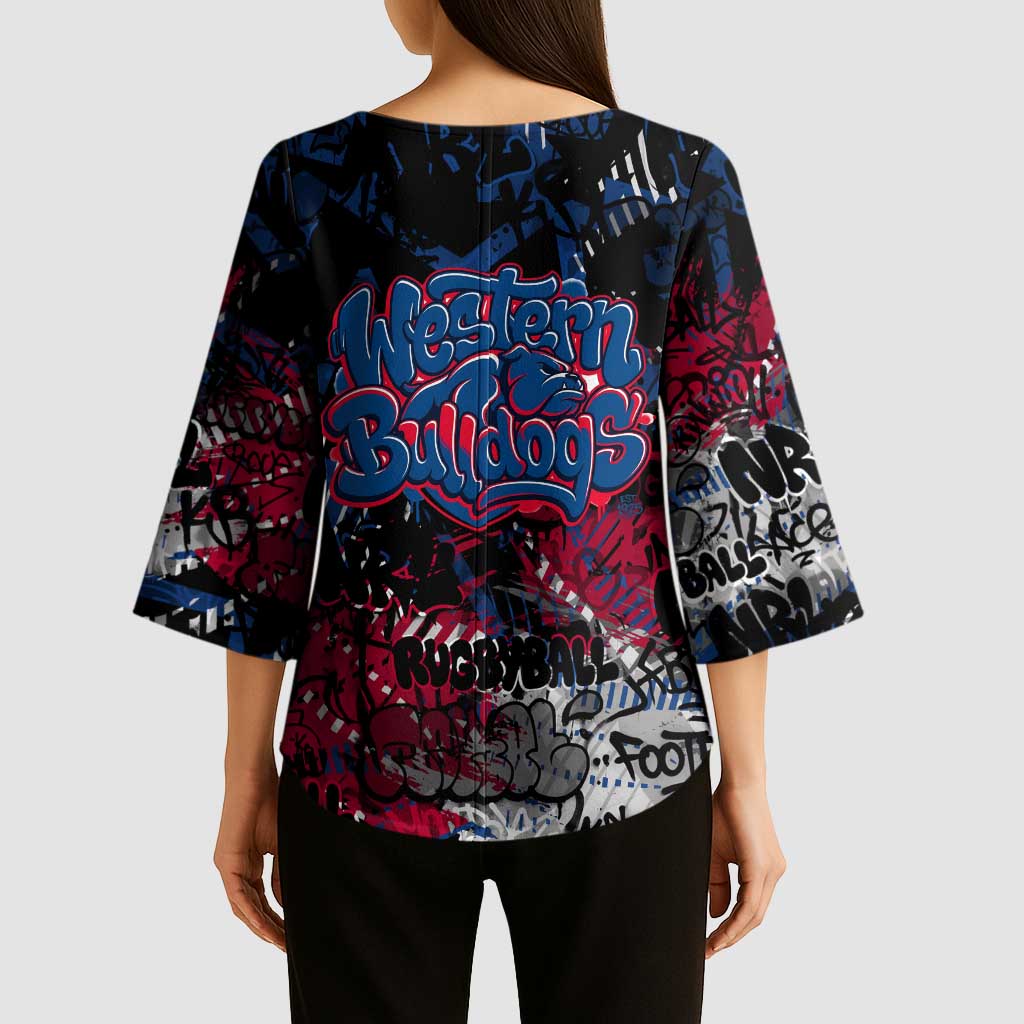 Western Bulldogs Kimono Sleeve Blouse Urban Graffiti Street Art - Bold Abstract Spray Paint