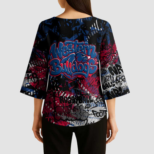 Western Bulldogs Kimono Sleeve Blouse Urban Graffiti Street Art - Bold Abstract Spray Paint