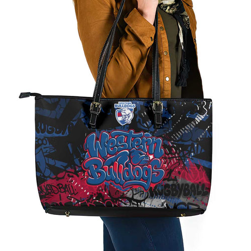 Western Bulldogs Leather Tote Bag Urban Graffiti Street Art - Bold Abstract Spray Paint