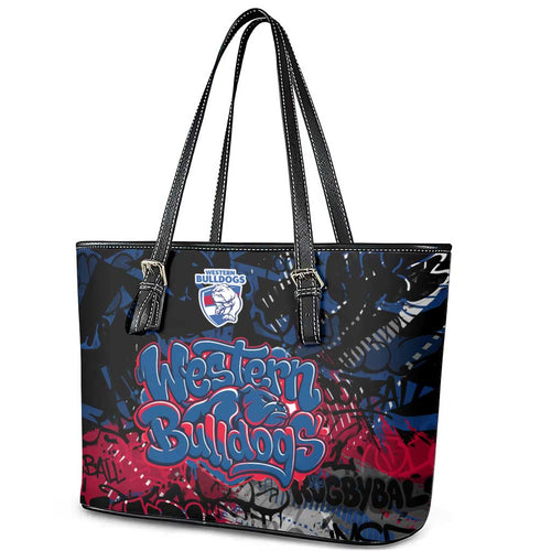 Western Bulldogs Leather Tote Bag Urban Graffiti Street Art - Bold Abstract Spray Paint