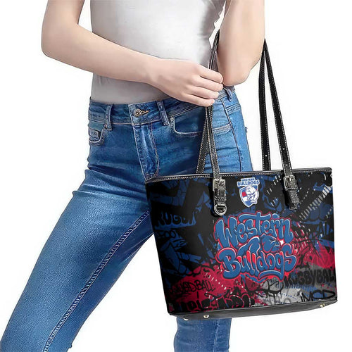 Western Bulldogs Leather Tote Bag Urban Graffiti Street Art - Bold Abstract Spray Paint