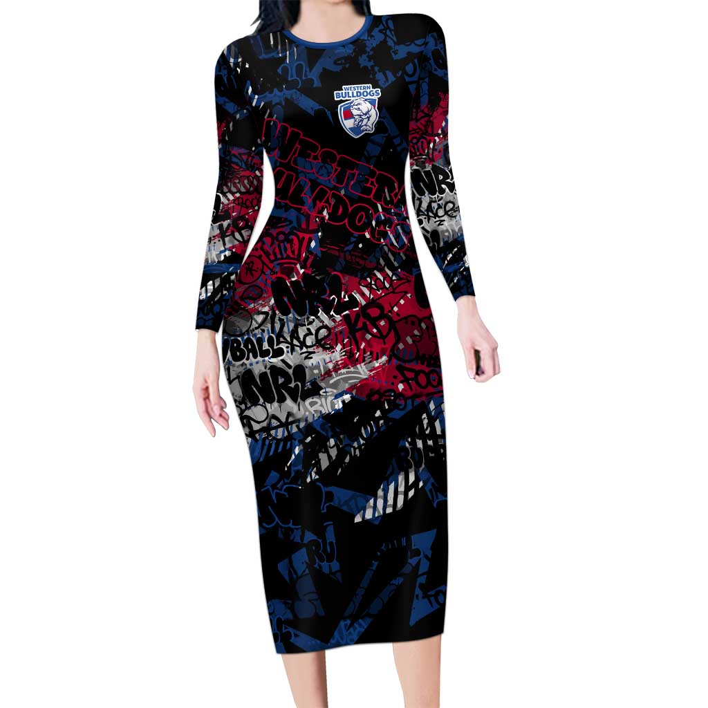 Western Bulldogs Long Sleeve Bodycon Dress Urban Graffiti Street Art - Bold Abstract Spray Paint