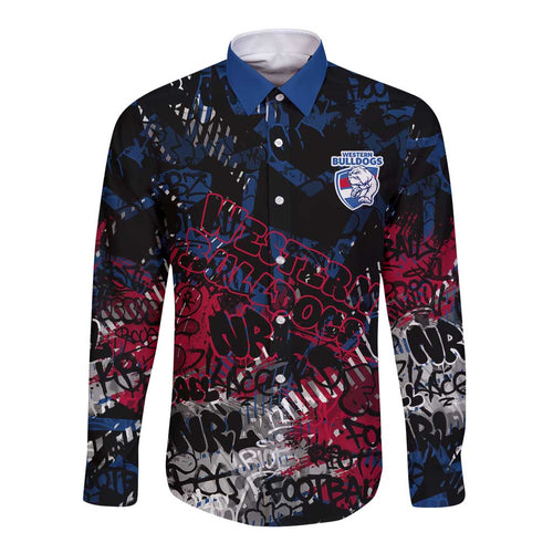 Western Bulldogs Long Sleeve Button Shirt Urban Graffiti Street Art - Bold Abstract Spray Paint