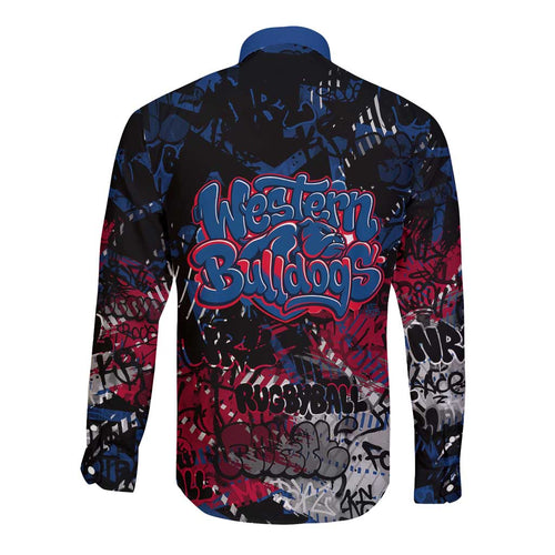 Western Bulldogs Long Sleeve Button Shirt Urban Graffiti Street Art - Bold Abstract Spray Paint
