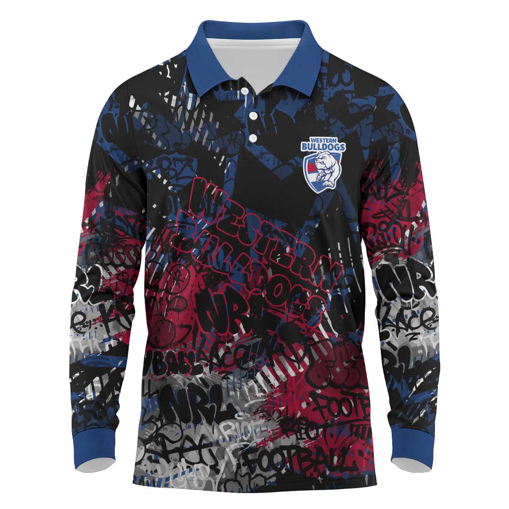 Western Bulldogs Long Sleeve Polo Shirt Urban Graffiti Street Art - Bold Abstract Spray Paint