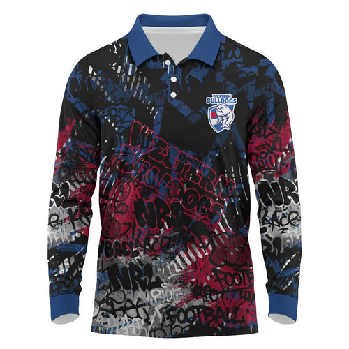 Western Bulldogs Long Sleeve Polo Shirt Urban Graffiti Street Art - Bold Abstract Spray Paint