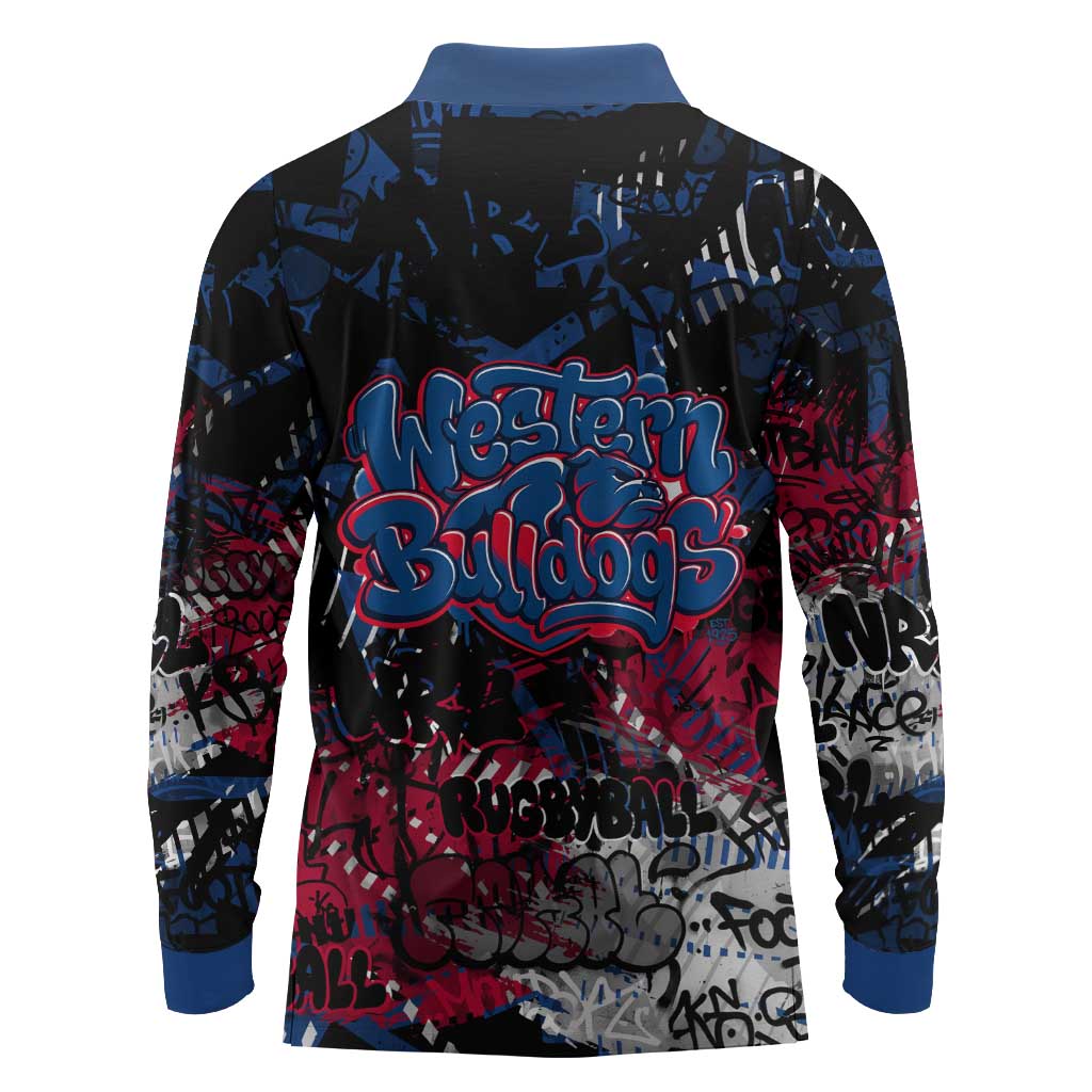 Western Bulldogs Long Sleeve Polo Shirt Urban Graffiti Street Art - Bold Abstract Spray Paint