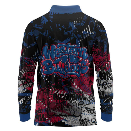 Western Bulldogs Long Sleeve Polo Shirt Urban Graffiti Street Art - Bold Abstract Spray Paint