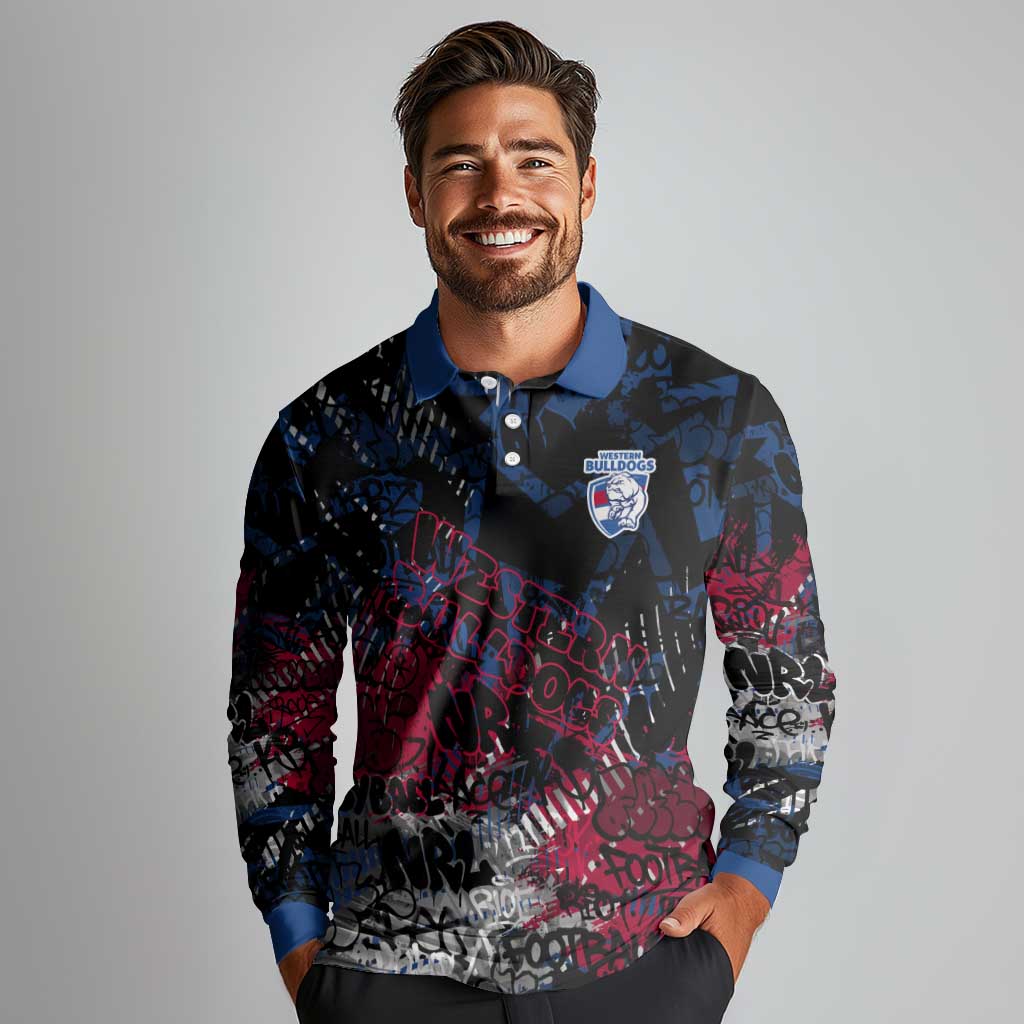 Western Bulldogs Long Sleeve Polo Shirt Urban Graffiti Street Art - Bold Abstract Spray Paint