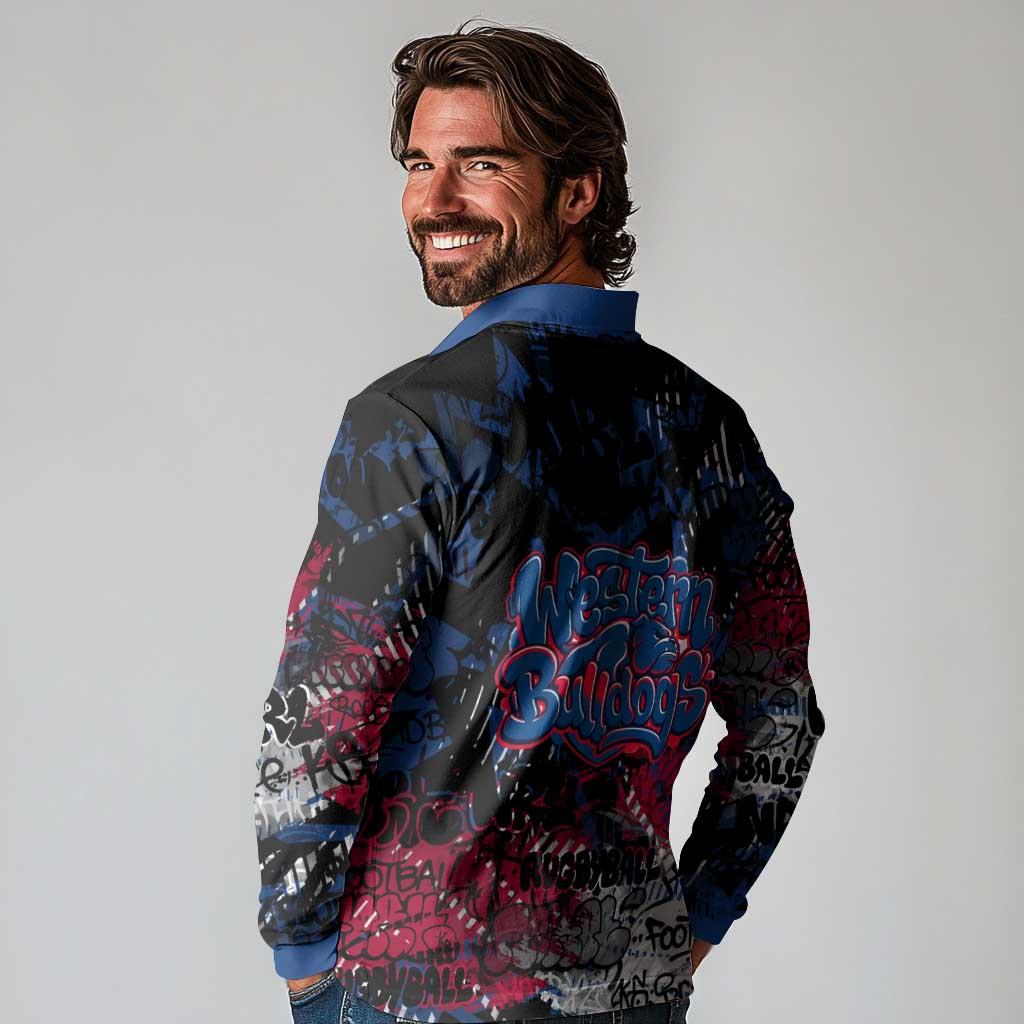 Western Bulldogs Long Sleeve Polo Shirt Urban Graffiti Street Art - Bold Abstract Spray Paint