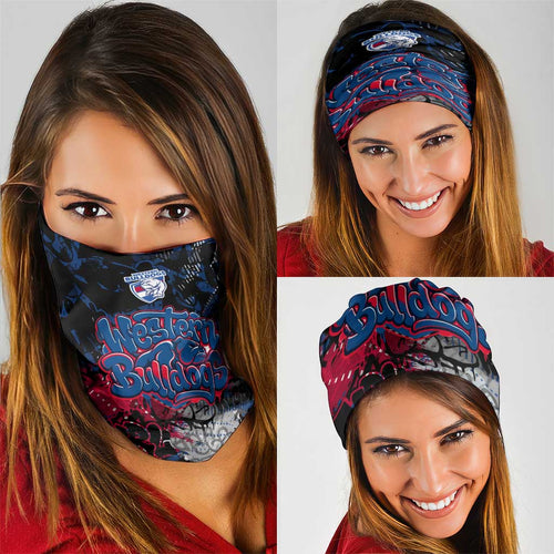 Western Bulldogs Neck Gaiter Urban Graffiti Street Art - Bold Abstract Spray Paint