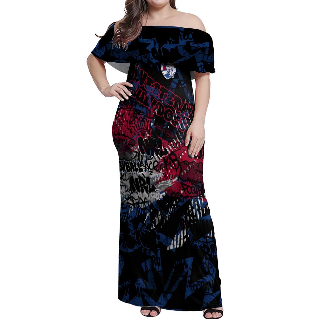 Western Bulldogs Off Shoulder Maxi Dress Urban Graffiti Street Art - Bold Abstract Spray Paint