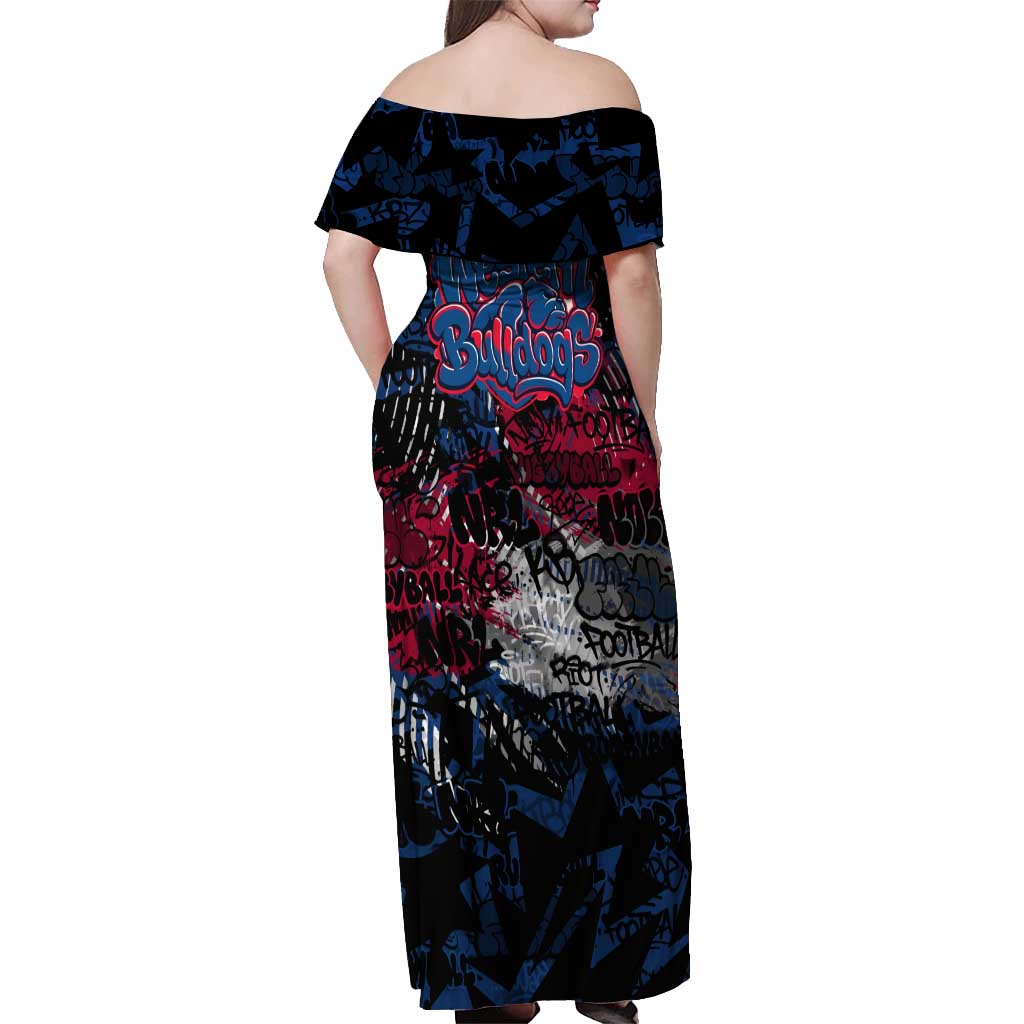 Western Bulldogs Off Shoulder Maxi Dress Urban Graffiti Street Art - Bold Abstract Spray Paint