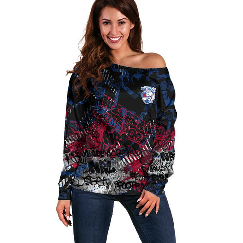 Western Bulldogs Off Shoulder Sweater Urban Graffiti Street Art - Bold Abstract Spray Paint