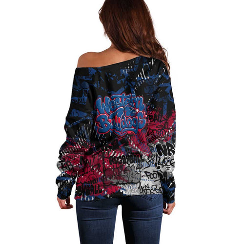 Western Bulldogs Off Shoulder Sweater Urban Graffiti Street Art - Bold Abstract Spray Paint