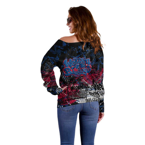 Western Bulldogs Off Shoulder Sweater Urban Graffiti Street Art - Bold Abstract Spray Paint