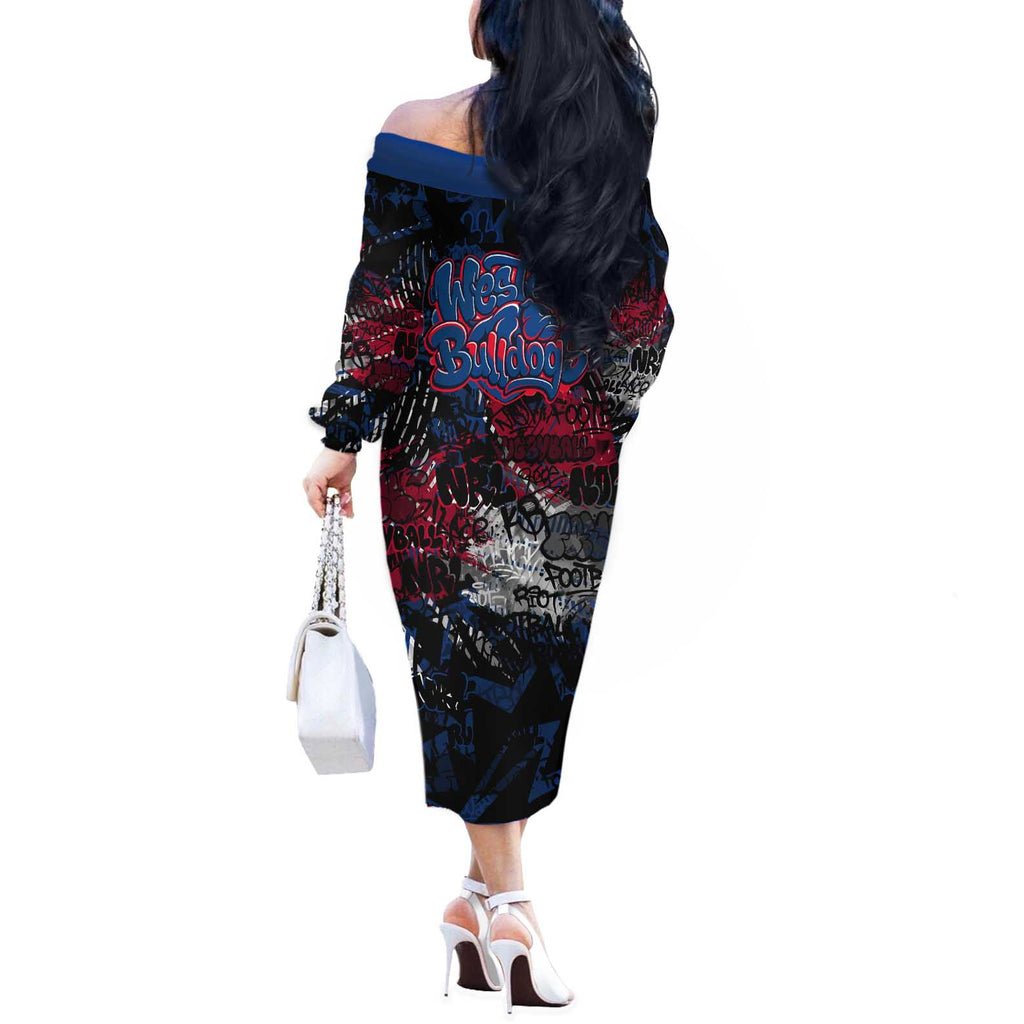 Western Bulldogs Off The Shoulder Long Sleeve Dress Urban Graffiti Street Art - Bold Abstract Spray Paint