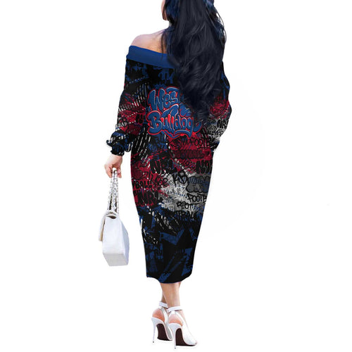 Western Bulldogs Off The Shoulder Long Sleeve Dress Urban Graffiti Street Art - Bold Abstract Spray Paint
