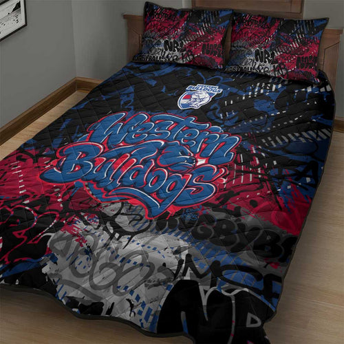 Western Bulldogs Quilt Bed Set Urban Graffiti Street Art - Bold Abstract Spray Paint