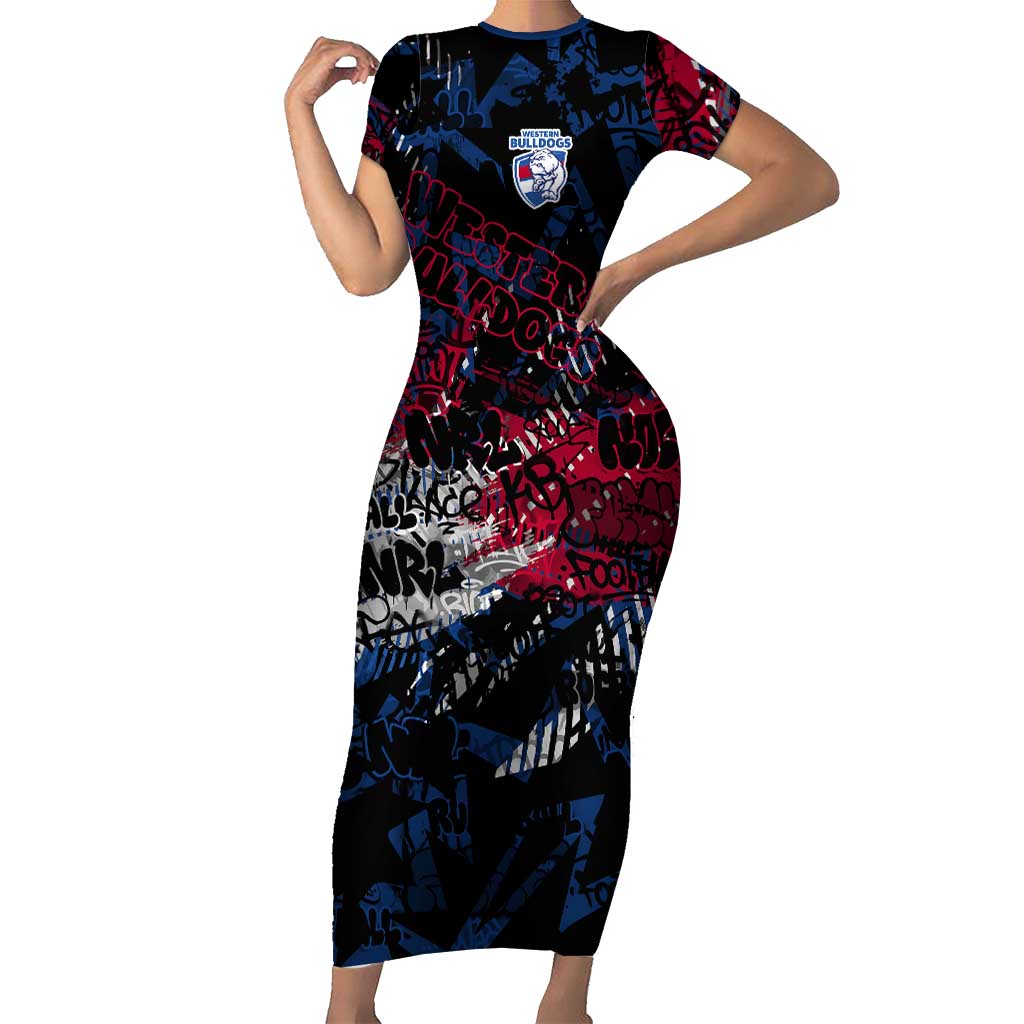 Western Bulldogs Short Sleeve Bodycon Dress Urban Graffiti Street Art - Bold Abstract Spray Paint