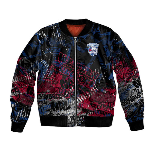 Western Bulldogs Sleeve Zip Bomber Jacket Urban Graffiti Street Art - Bold Abstract Spray Paint