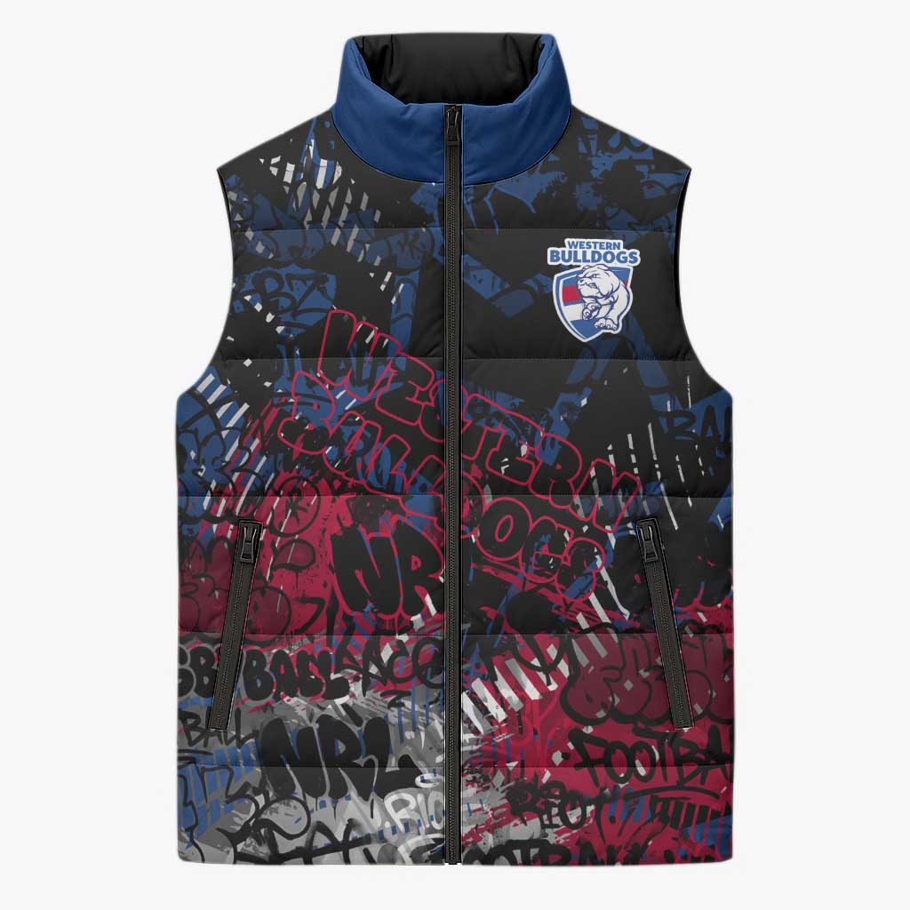 Western Bulldogs Sleeveless Puffer Jacket Urban Graffiti Street Art - Bold Abstract Spray Paint