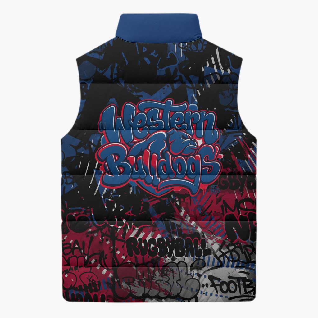Western Bulldogs Sleeveless Puffer Jacket Urban Graffiti Street Art - Bold Abstract Spray Paint