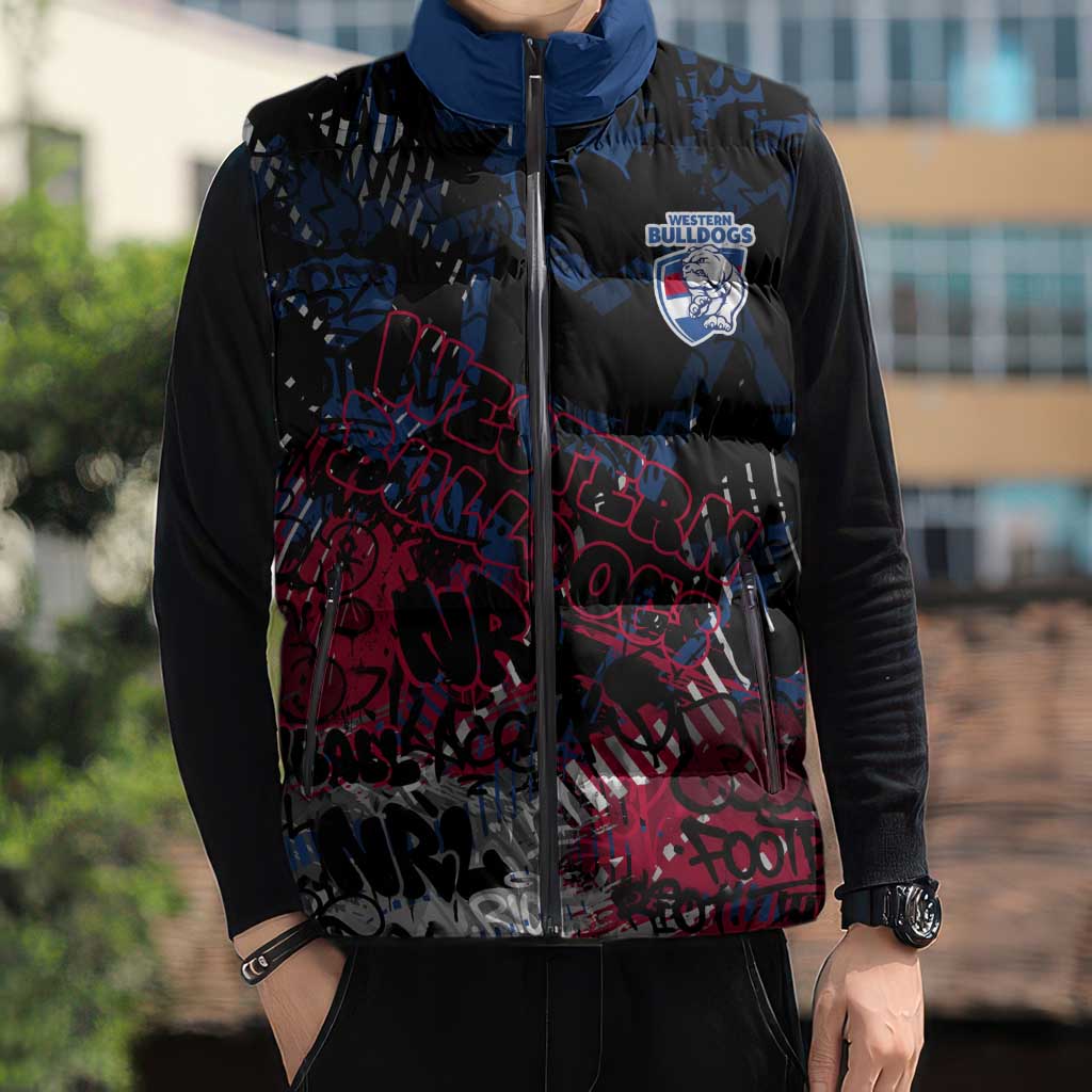 Western Bulldogs Sleeveless Puffer Jacket Urban Graffiti Street Art - Bold Abstract Spray Paint