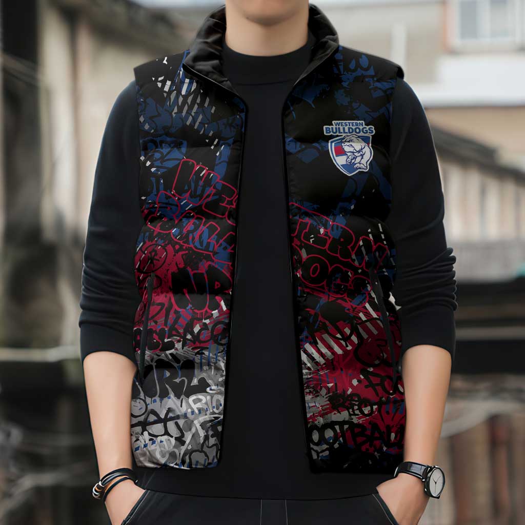 Western Bulldogs Sleeveless Puffer Jacket Urban Graffiti Street Art - Bold Abstract Spray Paint