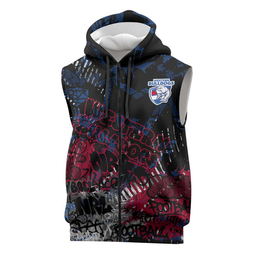 Western Bulldogs Sleeveless Zip Hoodie Urban Graffiti Street Art - Bold Abstract Spray Paint
