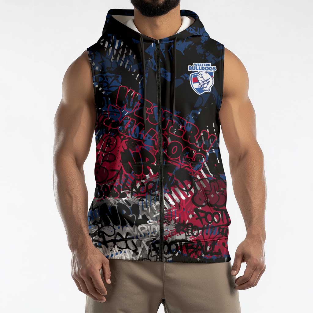 Western Bulldogs Sleeveless Zip Hoodie Urban Graffiti Street Art - Bold Abstract Spray Paint