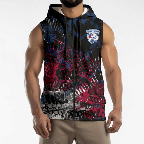 Western Bulldogs Sleeveless Zip Hoodie Urban Graffiti Street Art - Bold Abstract Spray Paint