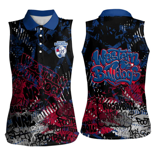 Western Bulldogs Women Sleeveless Polo Shirt Urban Graffiti Street Art - Bold Abstract Spray Paint