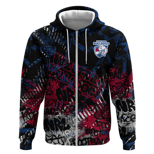 Western Bulldogs Zip Hoodie Urban Graffiti Street Art - Bold Abstract Spray Paint