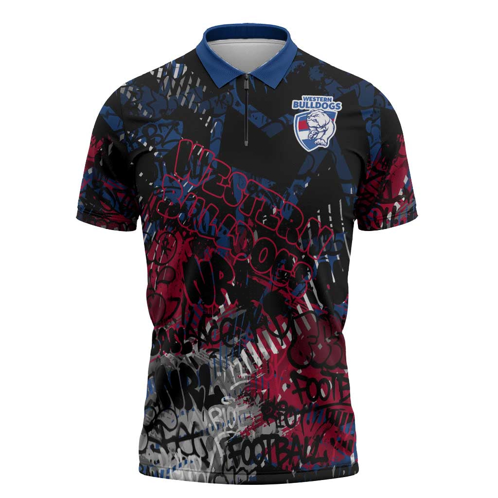 Western Bulldogs Zipper Polo Shirt Urban Graffiti Street Art - Bold Abstract Spray Paint