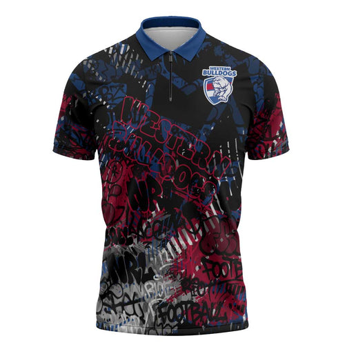 Western Bulldogs Zipper Polo Shirt Urban Graffiti Street Art - Bold Abstract Spray Paint