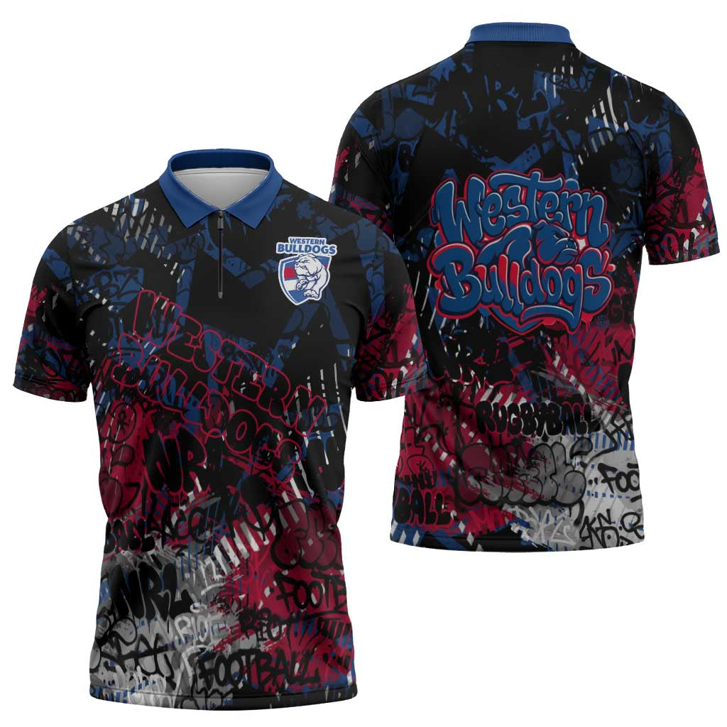 Western Bulldogs Zipper Polo Shirt Urban Graffiti Street Art - Bold Abstract Spray Paint
