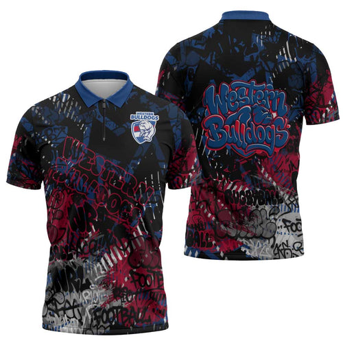 Western Bulldogs Zipper Polo Shirt Urban Graffiti Street Art - Bold Abstract Spray Paint