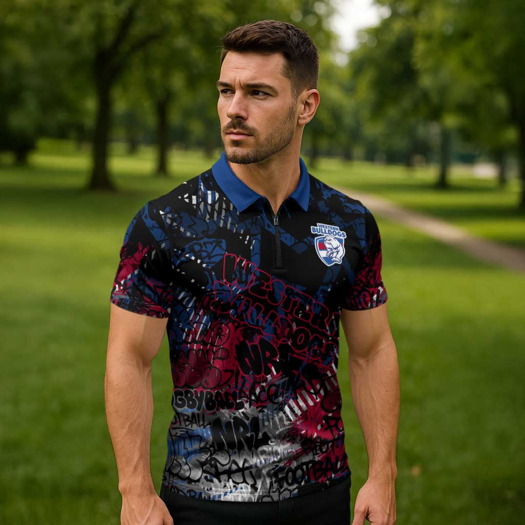 Western Bulldogs Zipper Polo Shirt Urban Graffiti Street Art - Bold Abstract Spray Paint