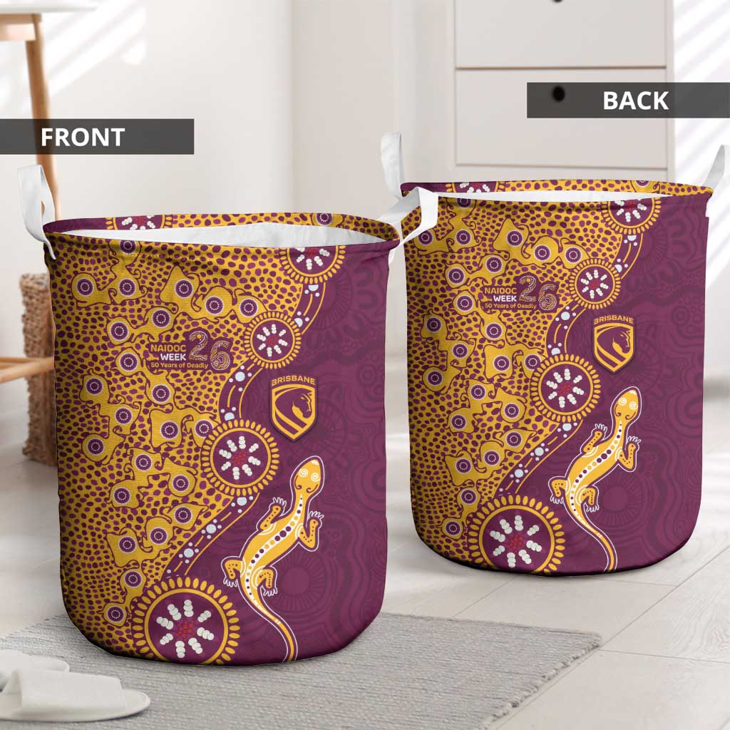 Brisbane Broncos NAIDOC Week 2026 Laundry Basket Aboriginal Lizard Dot Painting - 50 Years of Deadly
