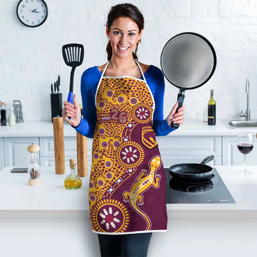Brisbane Broncos NAIDOC Week 2026 Apron Aboriginal Lizard Dot Painting - 50 Years of Deadly