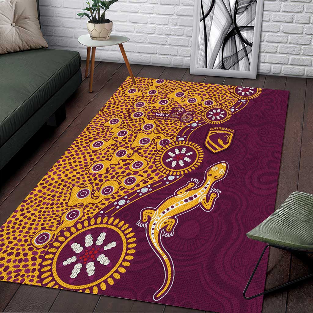 Brisbane Broncos NAIDOC Week 2026 Area Rug Aboriginal Lizard Dot Painting - 50 Years of Deadly